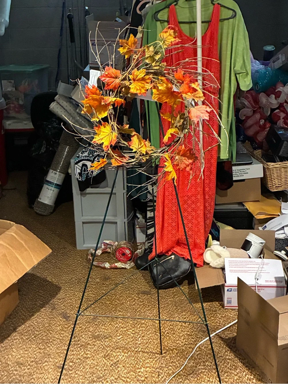 Autumn Leaf Fall Wreath on Stand - Orange & Yellow
